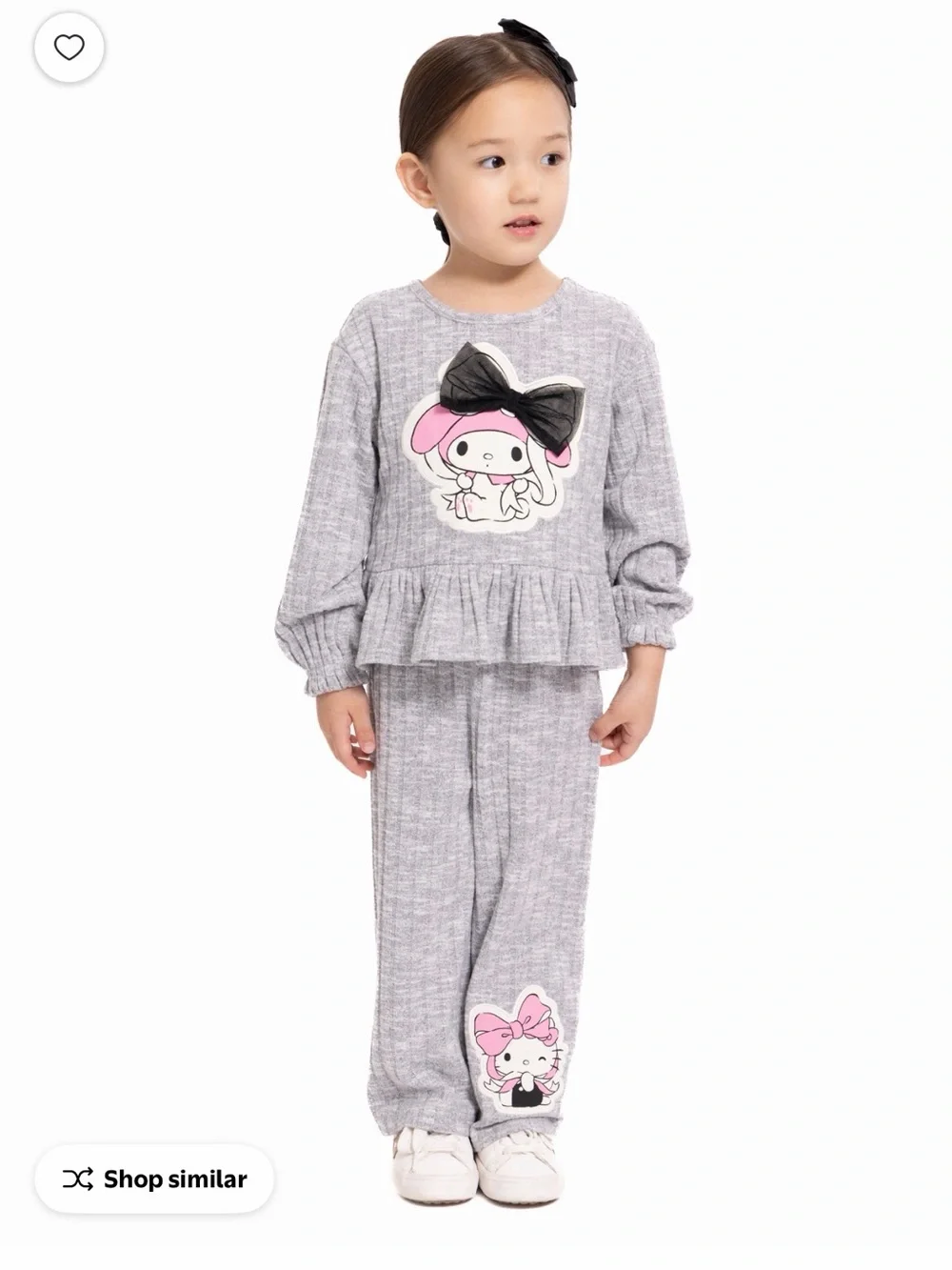 Hello Kitty Gray and Pink Ruffle Two-Piece Pajama Set